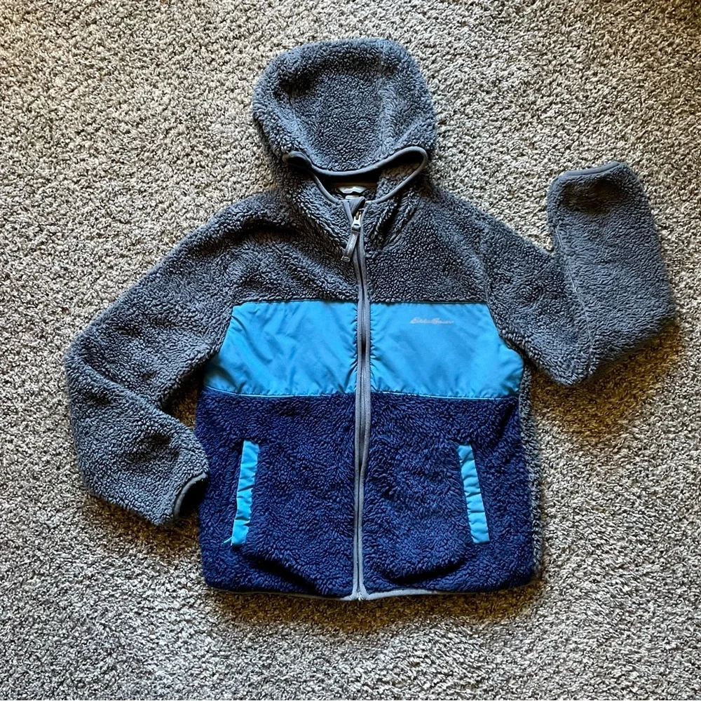 Eddie Bauer Gray & Blue Kids Sherpa Fleece Jacket Medium 10/12